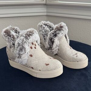 J/SLIDES SEAN Off White Metallic Pony Hair Leather Faux Fur Winter Boots